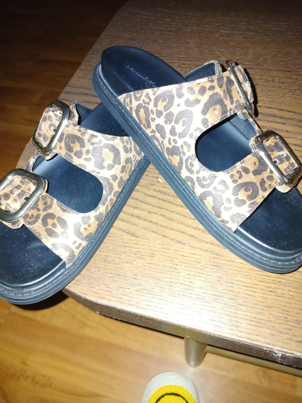 Leopard Print Double-Buckle Slide Sandals - Women's Brown